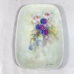 Vintage Hand Painted Rectangular White Ceramic Floral Plate 6 Inch Wide