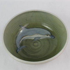Vintage 1980 Zamekins Astoria Oregon Decorative Ceramic Dolphin Bowl 9.5"