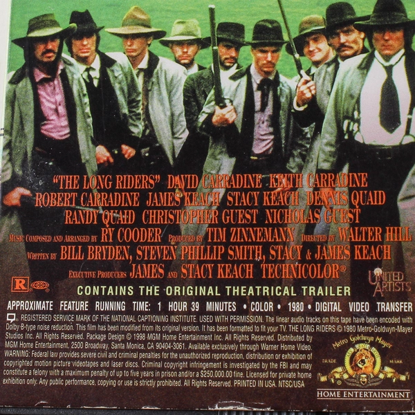 The Long Riders VHS 1998 Western Legends MGM Home Entertainment