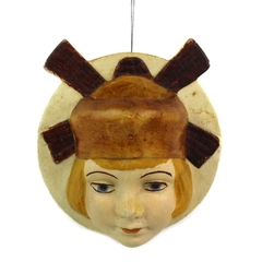Vintage Chalkware Dutch Girl Face Windmill Wall Pocket Planter
