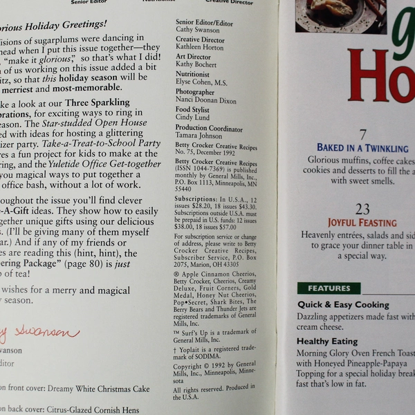 Vintage Dec 1992 Betty Crocker Creative Recipes Magazine No. 75 Holiday