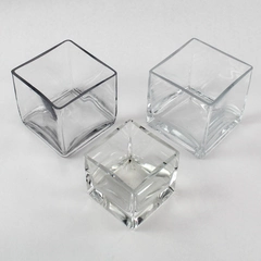 Lot of 3 Clear Glass Square Vases for Home Decor Crafts Centerpieces