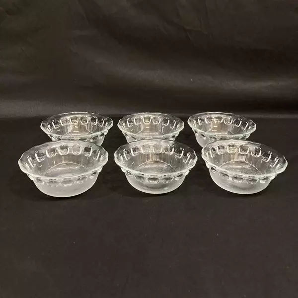 Lot of 6 Ocean Glass Mfg Dessert or Custard Bowls Clear With Apple Band