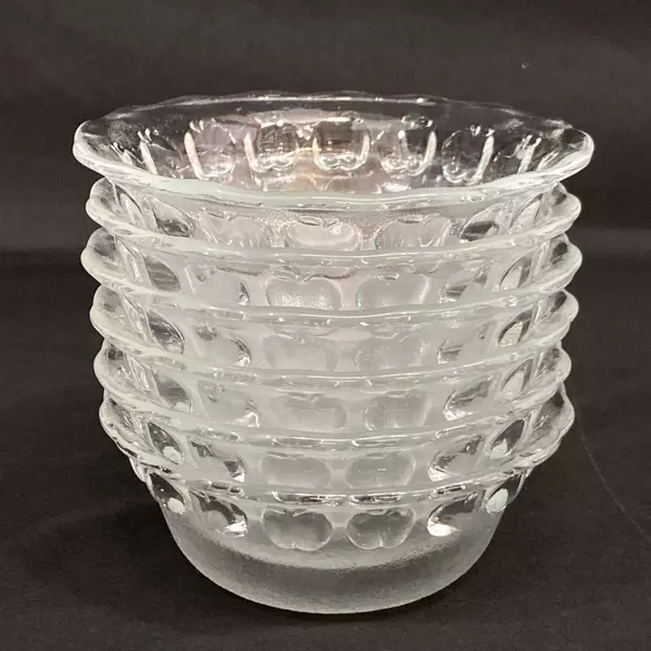 Lot of 6 Ocean Glass Mfg Dessert or Custard Bowls Clear With Apple Band