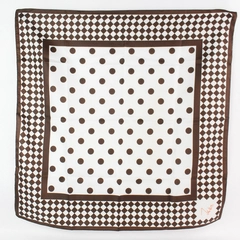 Vintage Glentex John Weitz White and Brown Patterned Square Scarf 26x26"
