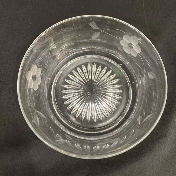 Etched Crystal Bowl Floral Pattern 6 Inch