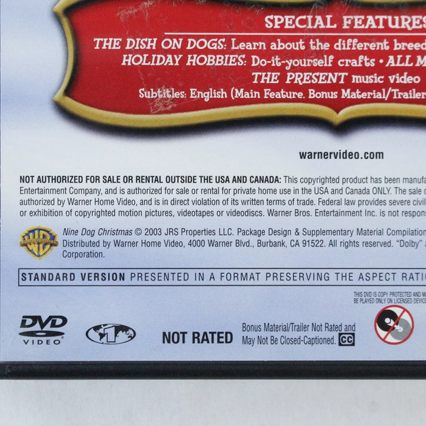 Nine Dog Christmas The Movie DVD Disk Warner Brothers 2003