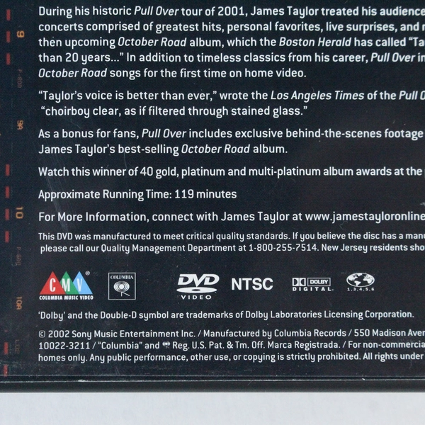 James Taylor Pull Over Sony Music Entertainment DVD 2002