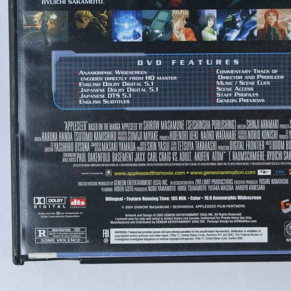 Appleseed DVD Geneon 2005 Anime Rated R Pre-Owned