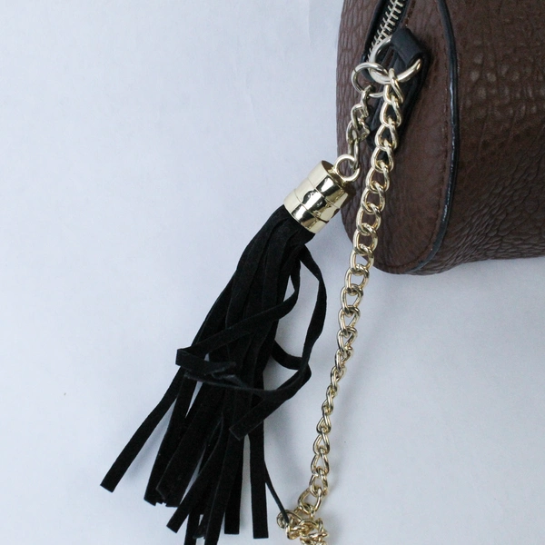 Luxury Divas Crossbody Bag Purse Brown Faux Leather Cylinder Small Tassel