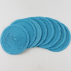 Set of 8 Coiled Braided Blue Silk Coasters Drinkware Bar Dining