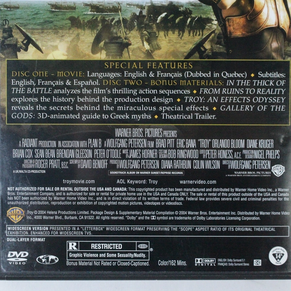 Troy 2 Disc DVD Widescreen Edition Brad Pitt 2004 Warner Bros Action Drama