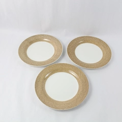 Lot of 3 Pier One Dinner Plates Textured Bands England Angleterre 10 Inches