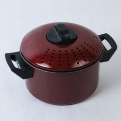 Steamer Pan Strainer Lid Red Aluminum 1 Quart Locking Vented Double Handle