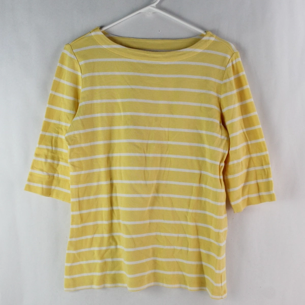 Christopher & Banks Yellow Striped Half-Sleeve Crew Neck Shirt Women's Medium