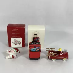 Three Hallmark Keepsake Ornaments Murray Fire Truck Great Getaways Snow Sweetie