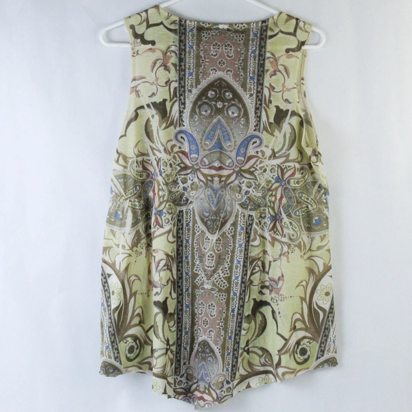 Apt 9 Shirt Top Women's Size L Yellow Green Paisley Beading Sleeveless Pullover