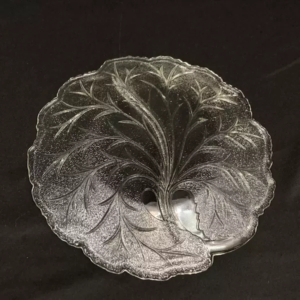 Vintage Indiana Glass Pebble Leaf 2 Part Relish Dish Tree Like Pattern