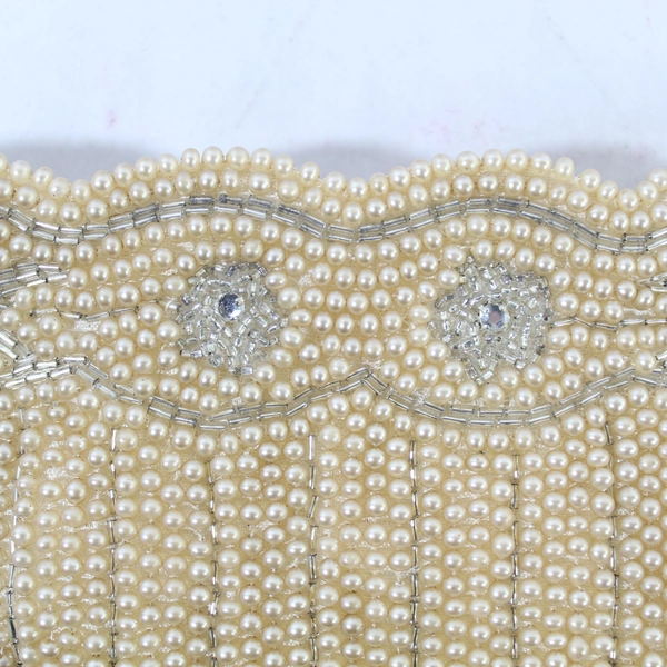 Vintage Sharonee Beaded Clutch Bag Faux Pearls Rhinestones Japan Pre-Owned