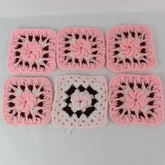 Lot of 6 Handmade 6" Pink Crochet Granny Squares DIY Crafting Sewing Projects