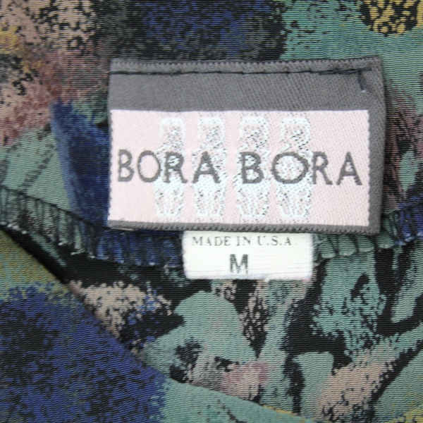 Bora Bora Shirt Top Blouse Women's Size M Green Navy Blue Floral Button Up