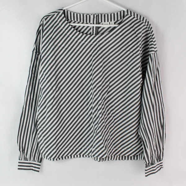 Gap Black White Striped Cotton Blouse Top Women's Size Small 1/4 Button Back NWT