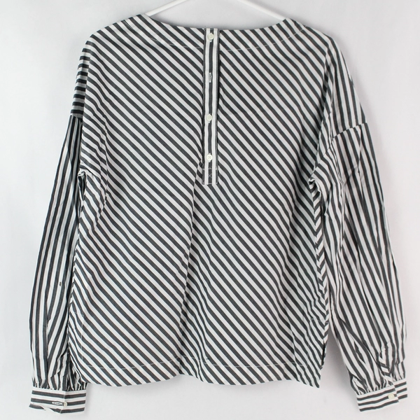 Gap Black White Striped Cotton Blouse Top Women's Size Small 1/4 Button Back NWT