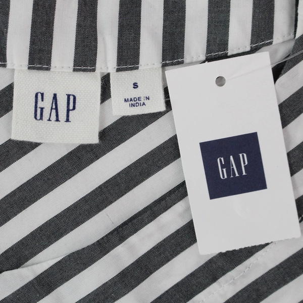 Gap Black White Striped Cotton Blouse Top Women's Size Small 1/4 Button Back NWT