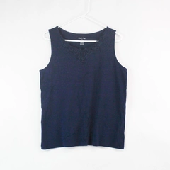 White Stag Women's Dark Blue Lacey Sleeveless Blouse Size L 12-14 100% Cotton