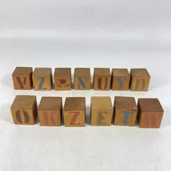 Lot of 13 Vintage Hand Painted or Stamped Children's Alphabet Blocks 1.5 Inch