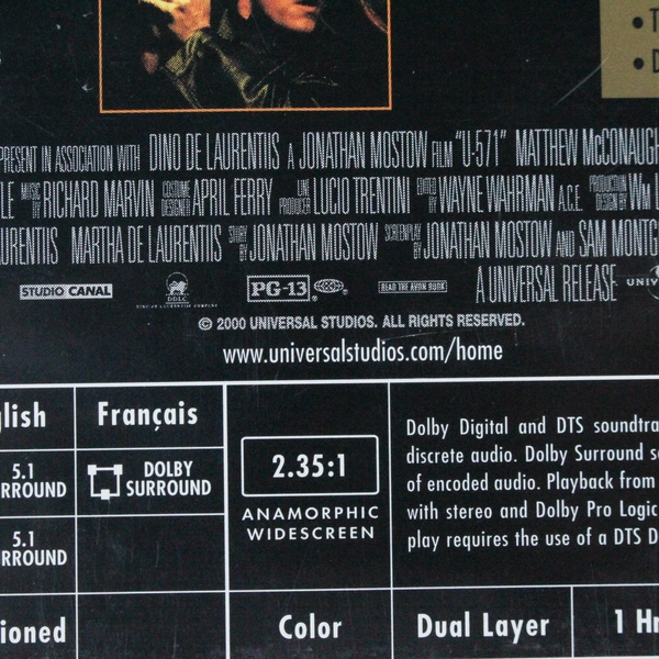 U-571 Collector's Edition DVD Widescreen Matthew McConaughey Good Condition