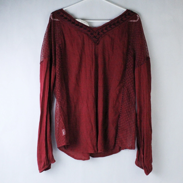 Vanilla Star Shirt Top Blouse Women's XXL Red Raw Hem Drawstring Long Sleeves