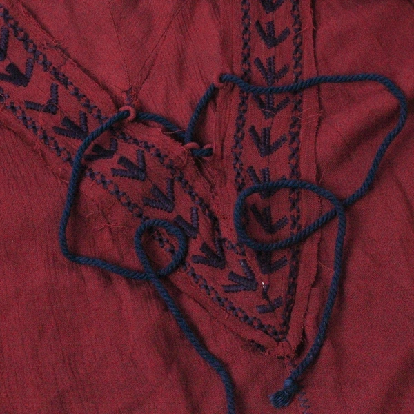 Vanilla Star Shirt Top Blouse Women's XXL Red Raw Hem Drawstring Long Sleeves