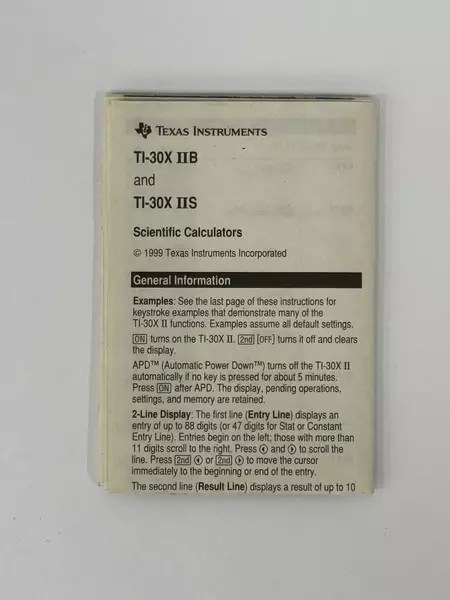 Texas Instruments Instruction Manual Guide TI-30X IIB IIS Scientific Calculators