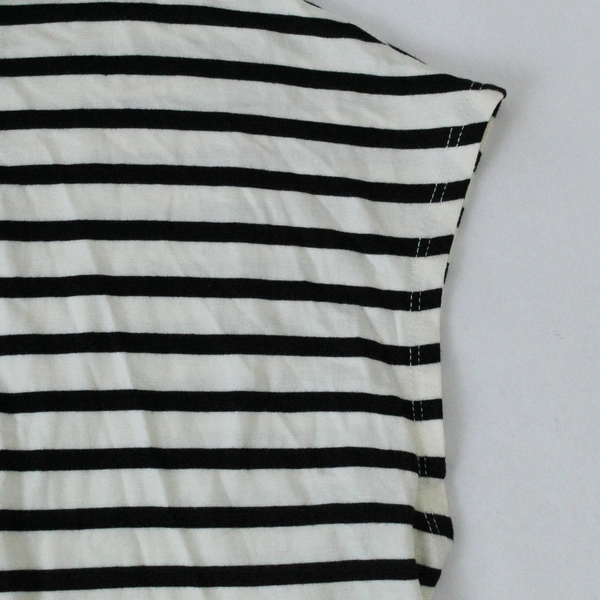 Green Envelope Shirt Top Blouse Women's L Black White Stripes Short Sleeves