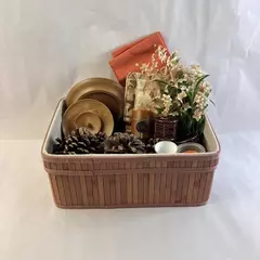 Earth Tone Home Decor Basket Lot Candles Floral Pinecones & Napkins