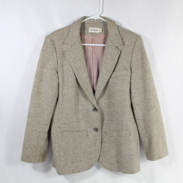 Vtg Emotions Blazer Women's Size 12 Gray 100% Wool Long Sleeves Button Closure