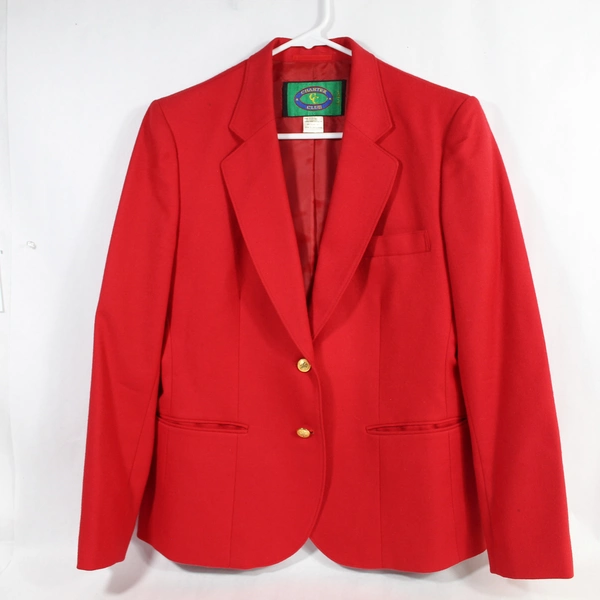 Vtg Charter Club Blazer Women's Size 12 Red 100% Wool Shell Long Sleeves