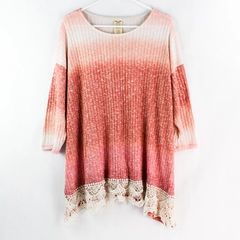 Faded Glory Peach Ombre 3/4 Sleeve Crochet Trim Knit Top Women's Size 3X
