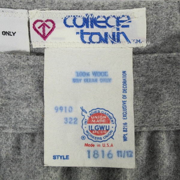 Vintage College Town Skirt Women's Size 11/12 Gray 100% Wool Back Zip Closure