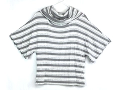 Lou Grey Pullover Cowl Neck Collar Shirt Top Women's Size S Gray White Stripe 