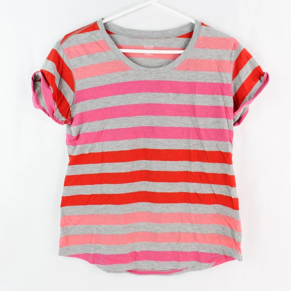 A New Approach Gray Red and Pink Striped T-Shirt Women's Size Medium