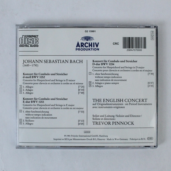 J.S. Bach Konzerte fur Cembalo The English Concert Trevor Pinnock 1981