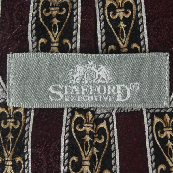 Vintage Stafford Executive Burgundy Gray Silk Necktie Stained 58" USA