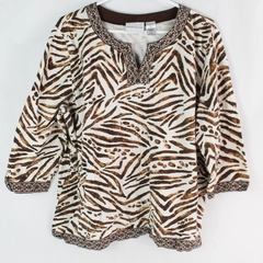 Alfred Dunner White and Brown Zebra Pattern Half-Sleeve Shirt Women's Size XL