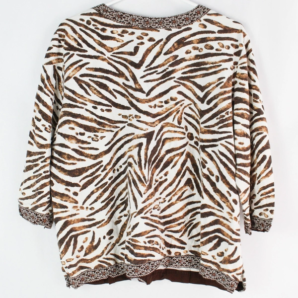 Alfred Dunner White and Brown Zebra Pattern Half-Sleeve Shirt Women's Size XL