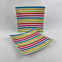 Lot of 2 Pier 1 White Square Melamine Salad Plates Geometric Stripes