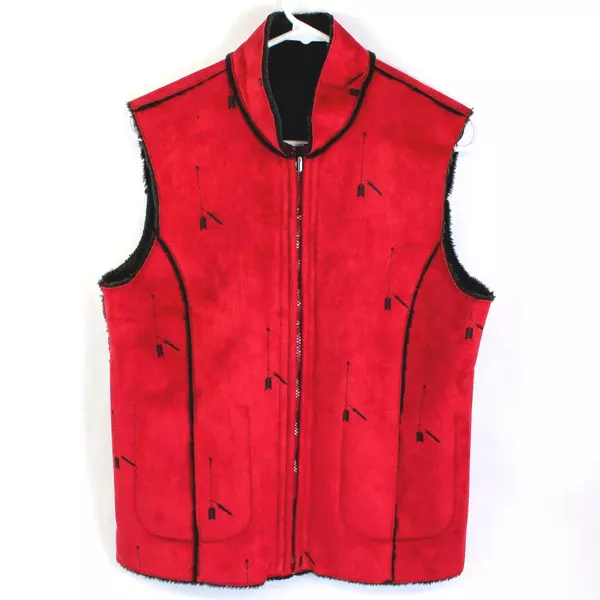 Montanaco Women's Medium Red Black Arrow Feather Sleeveless Full Zip Vest