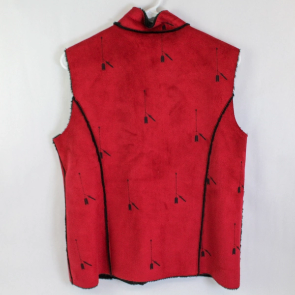 Montanaco Women's Medium Red Black Arrow Feather Sleeveless Full Zip Vest