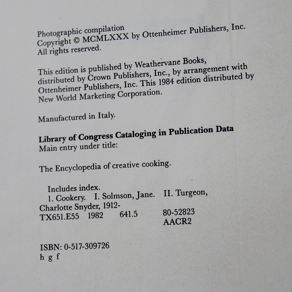 The Encyclopedia of Creative Cooking Charlotte Turgeon 1980 Weathervane Books